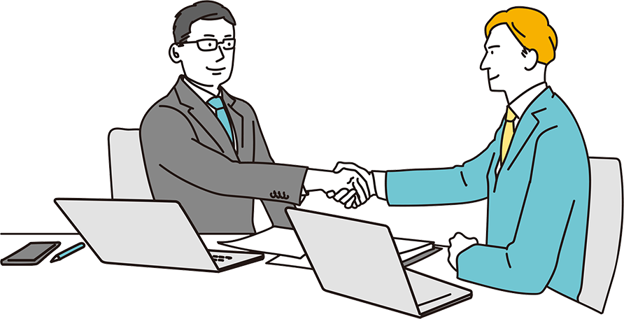 男性同士が握手している画像